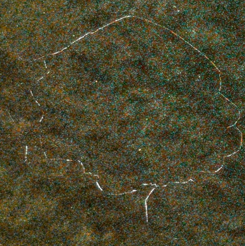 Before-The same Autochrome crack shown with collimated light (left) and non-collimated light (right)
